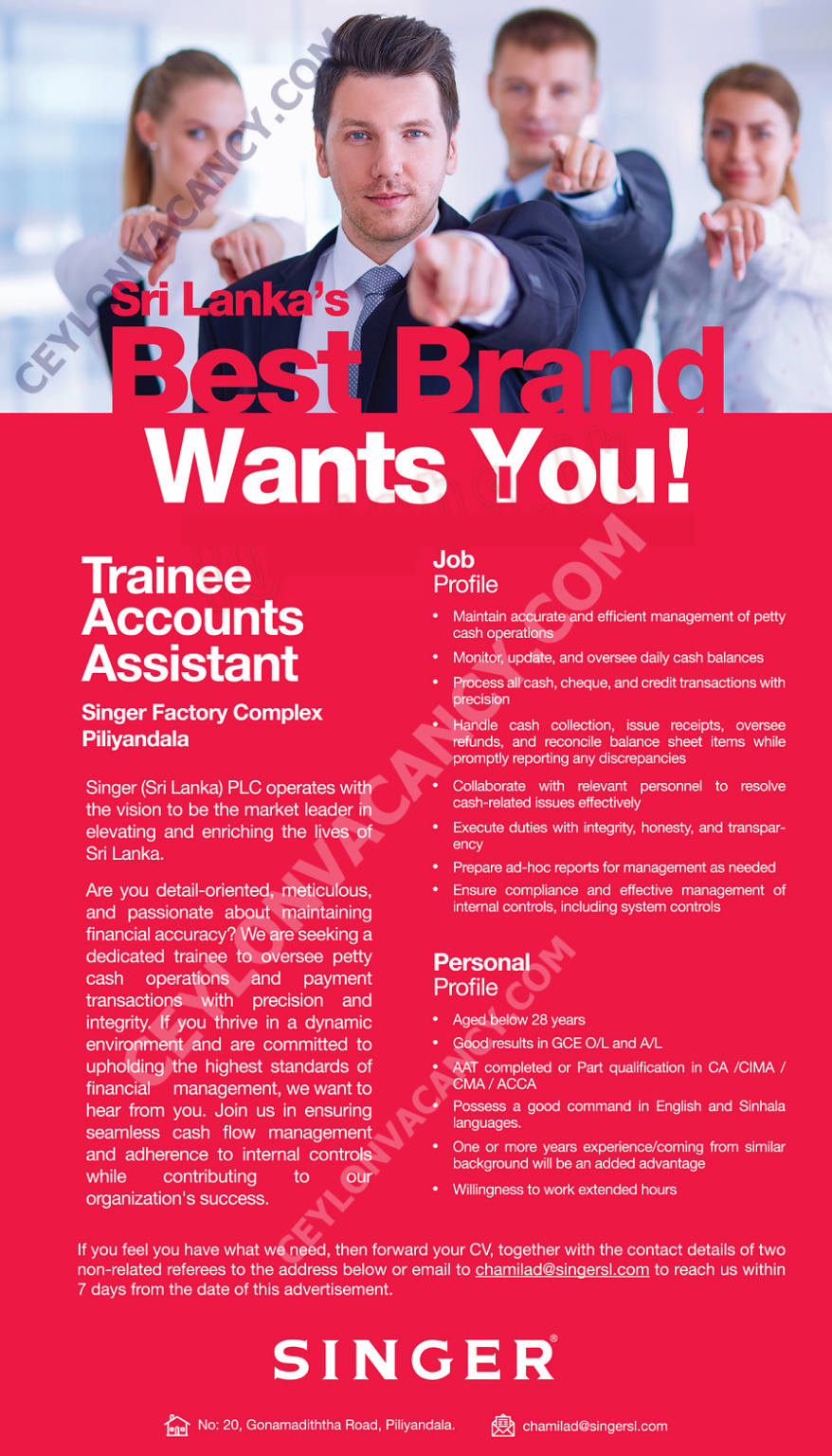 TRAINEE ACCOUNT ASSISTANT SINGER PLC 2024 Ceylon Vacancy