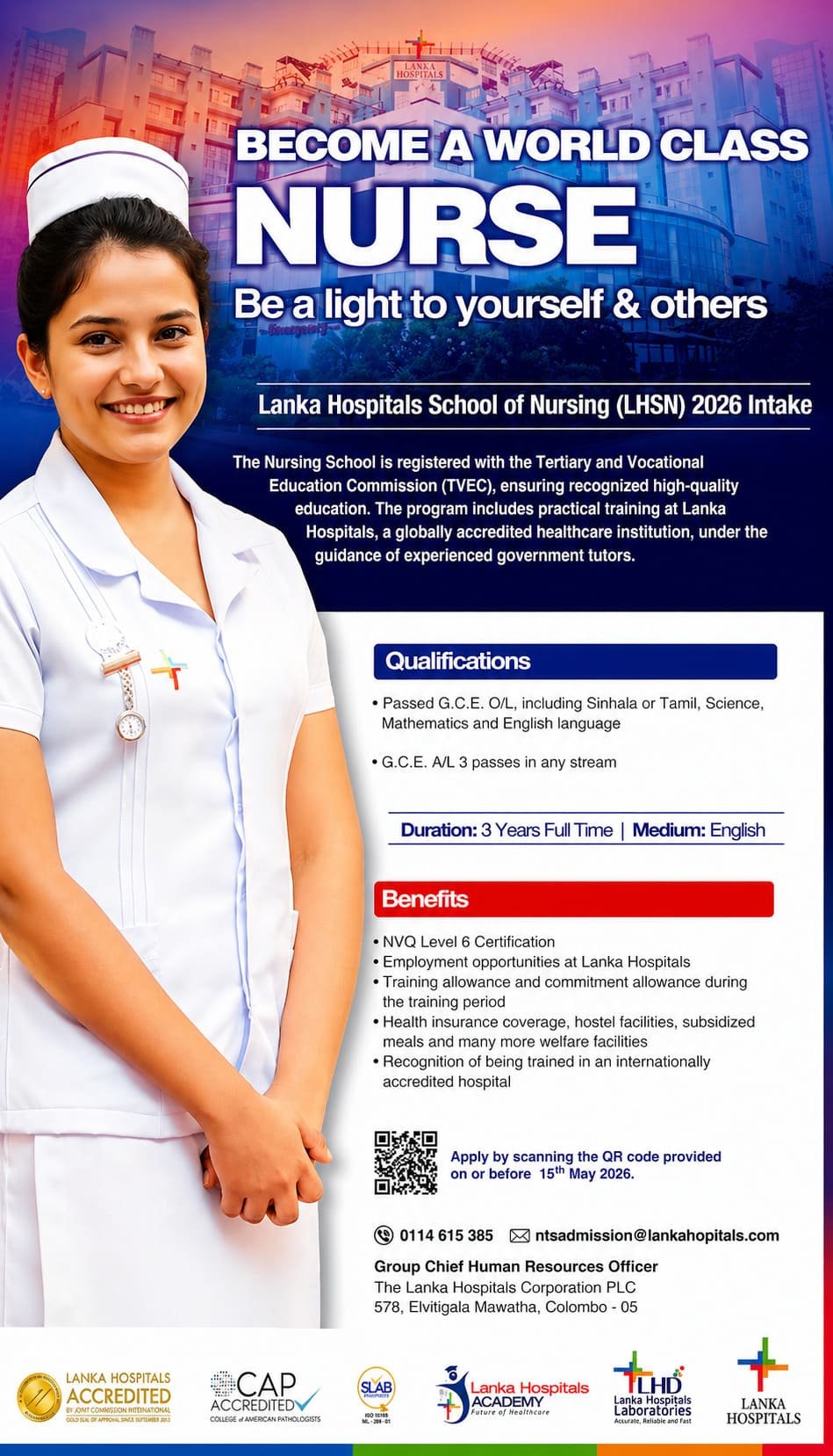 Lanka Hospitals Nursing Intake 2026 Flyer