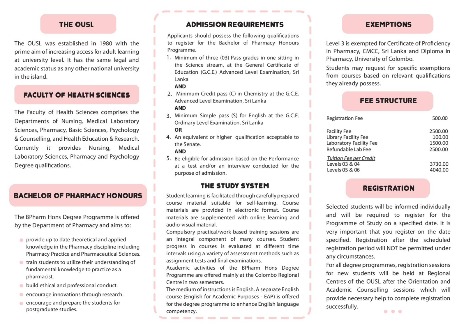 OUSL Pharmacy Degree Page 2