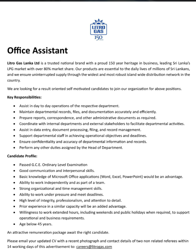 Litro Gas Office Assistant Notice
