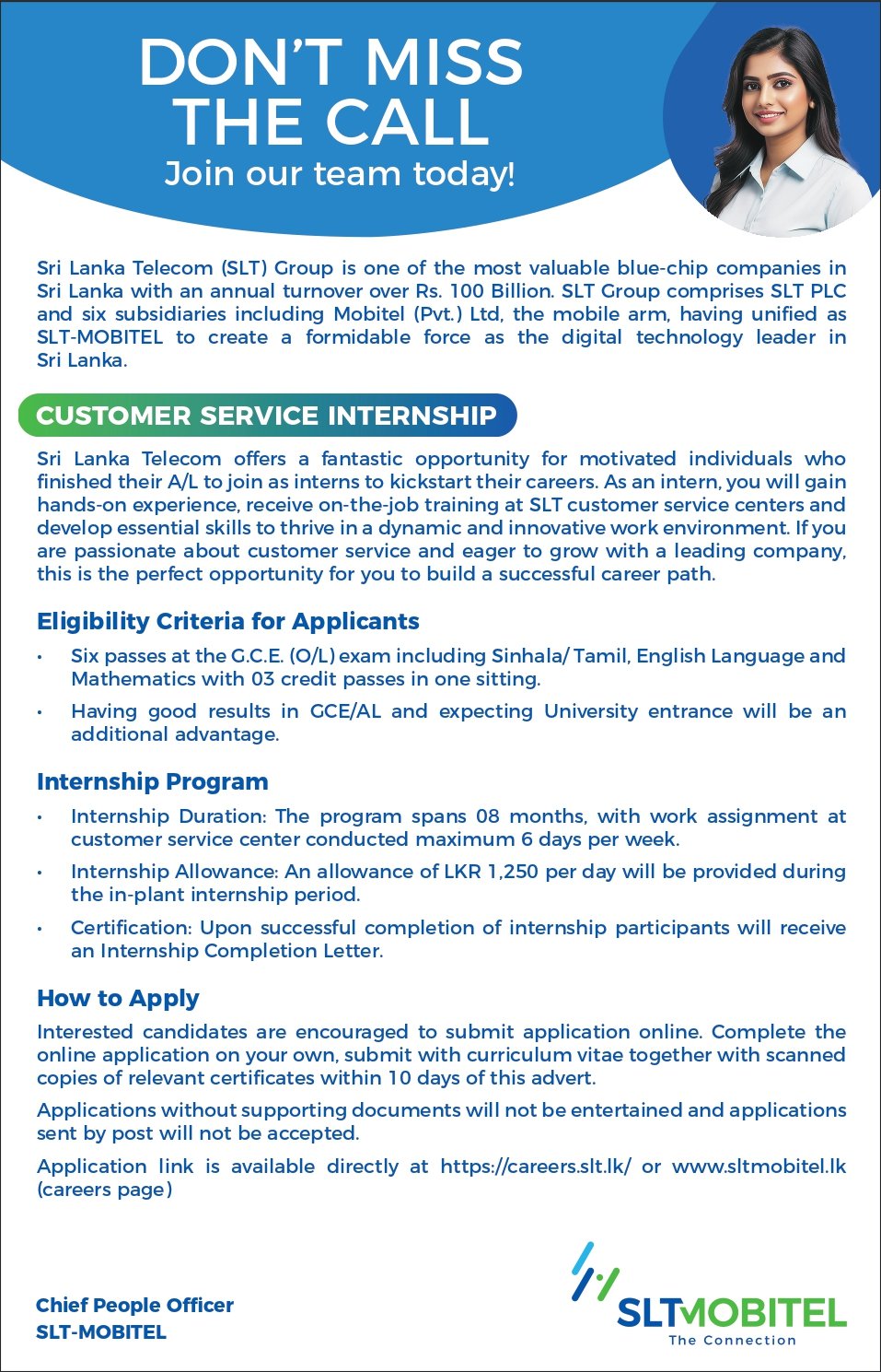 SLT Internship Notice