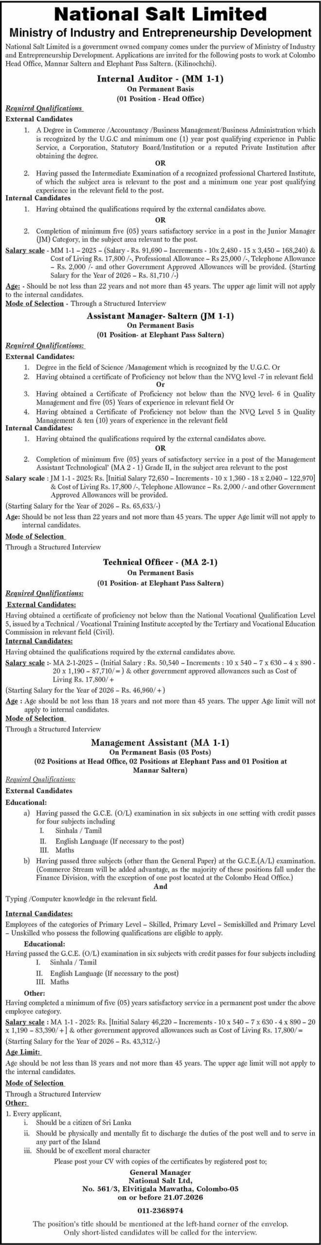 National Salt Job Notice