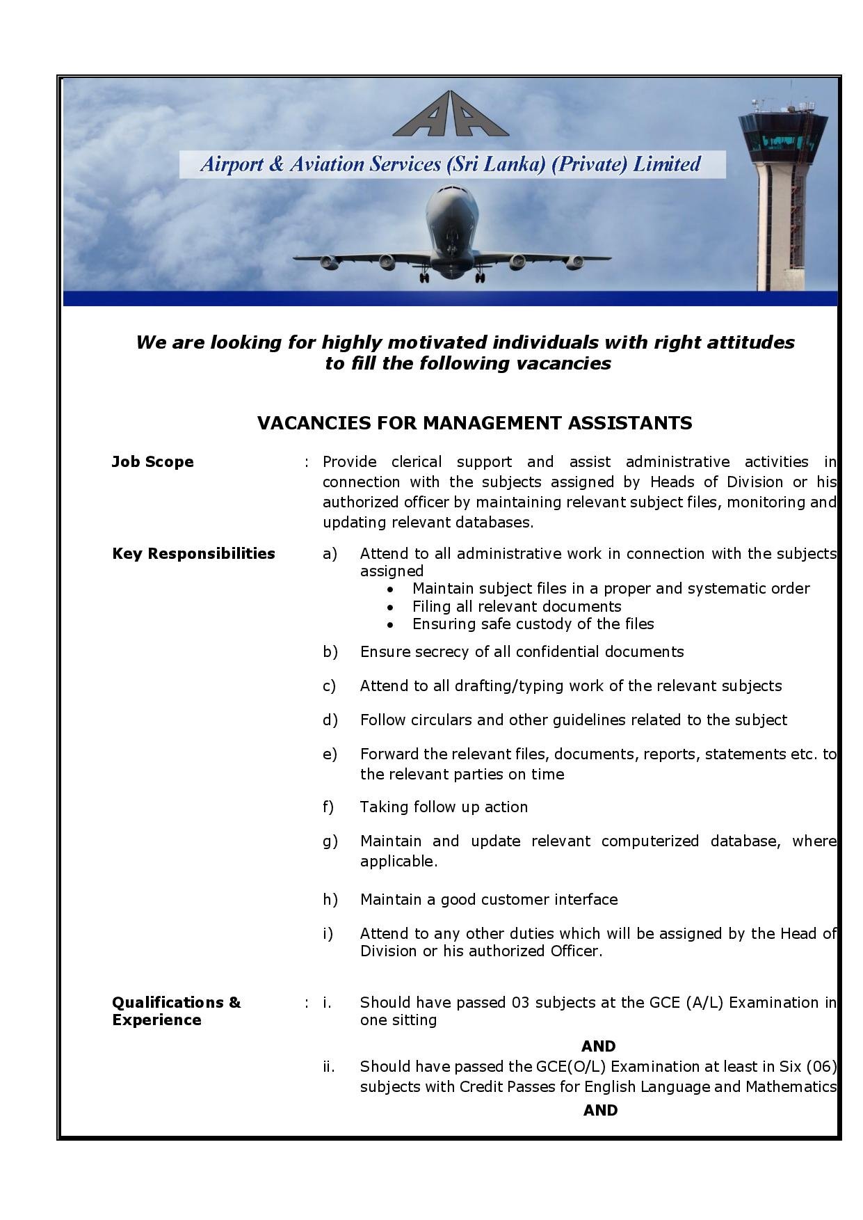 AIRPORT AND AVIATION SRILANKA VACANCIES 2021 - Ceylon Vacancy