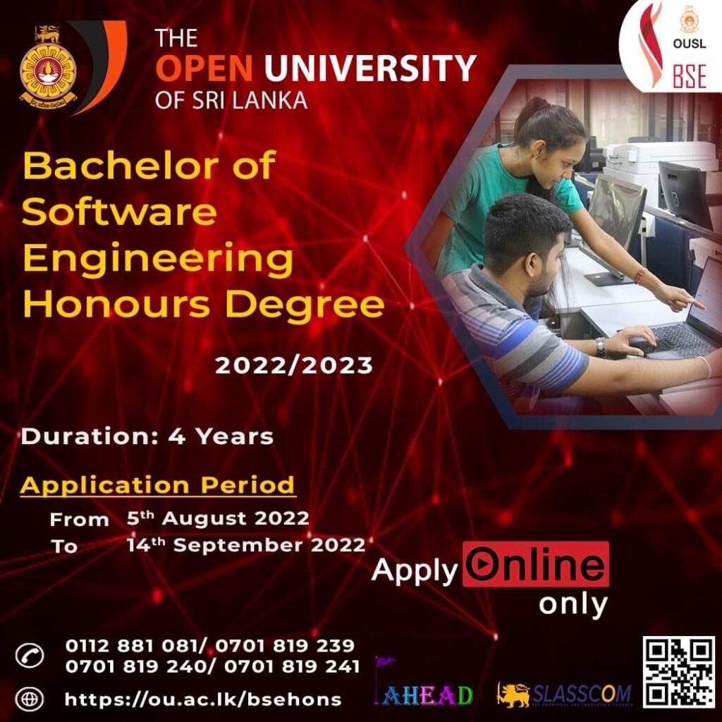 Bachelor Of Software Engineering Degreebse 20222023 Open University Of Sri Lanka Ceylon 5947