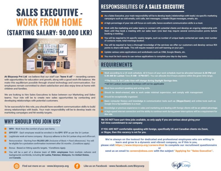 Remote Sales Executive Job Vacancies 2024 In Sri Lanka Ceylon Vacancy   2109cSales Executivewfh 768x593 